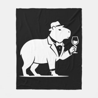 Rolig Capybara Vinglas Minimalistisk Modern Fleecefilt