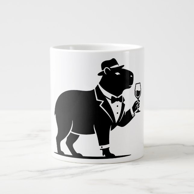 Rolig Capybara Vinglas Minimalistisk Modern Jumbo Mugg (Framsidan)