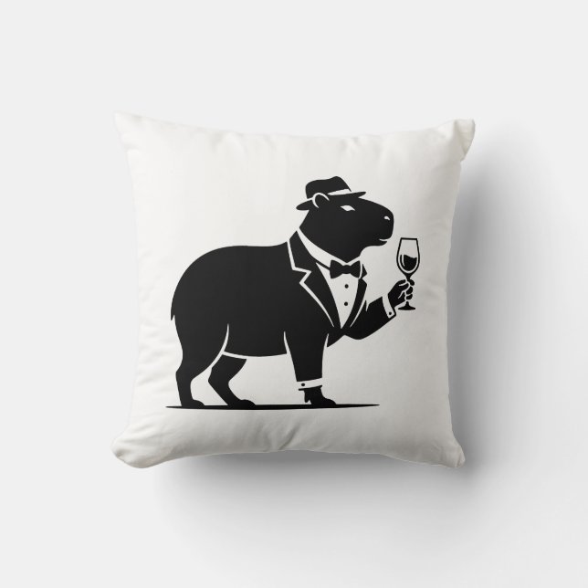Rolig Capybara Vinglas Minimalistisk Modern Kudde (Framsida)