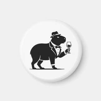 Rolig Capybara Vinglas Minimalistisk Modern Magnet