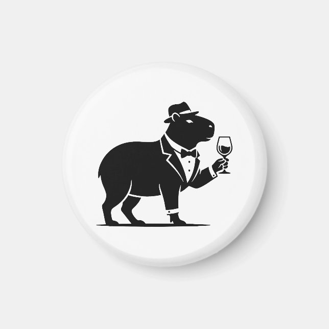 Rolig Capybara Vinglas Minimalistisk Modern Magnet (Framsidan)