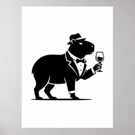 Rolig Capybara Vinglas Minimalistisk Modern Poster