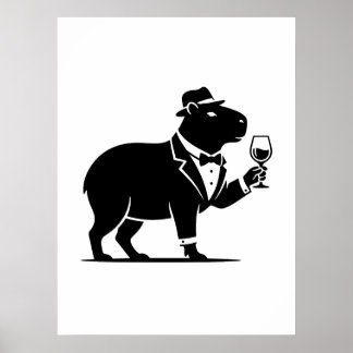 Rolig Capybara Vinglas Minimalistisk Modern Poster