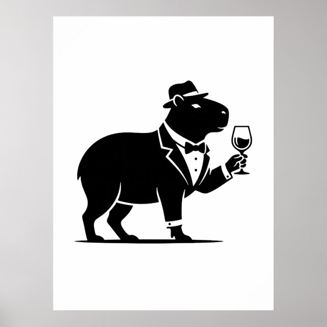 Rolig Capybara Vinglas Minimalistisk Modern Poster (Framsidan)