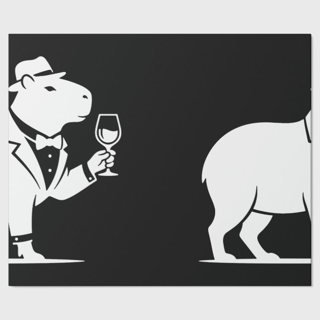 Rolig Capybara Vinglas Minimalistisk Modern Presentpapper (Seam)
