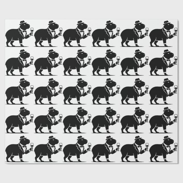 Rolig Capybara Vinglas Minimalistisk Modern Presentpapper (Platt)