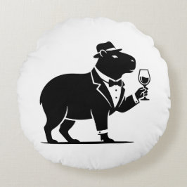 Rolig Capybara Vinglas Minimalistisk Modern Rund Kudde