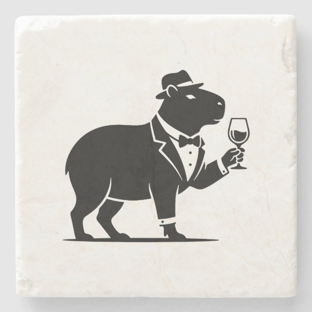 Rolig Capybara Vinglas Minimalistisk Modern Stenunderlägg (Framsidan)