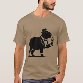 Rolig Capybara Vinglas Minimalistisk Modern T Shirt