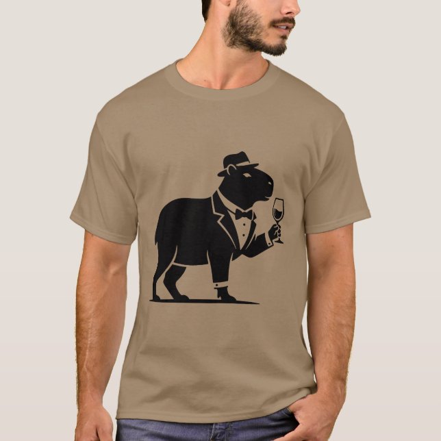 Rolig Capybara Vinglas Minimalistisk Modern T Shirt (Framsida)