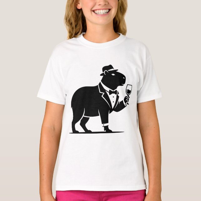 Rolig Capybara Vinglas Minimalistisk Modern T Shirt (Framsida)