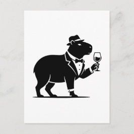 Rolig Capybara Vinglas Minimalistisk Modern Vykort