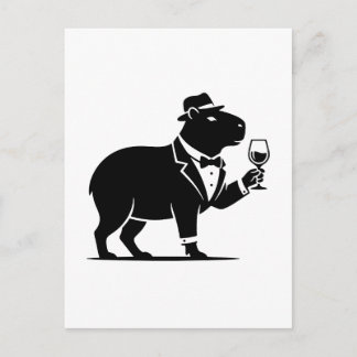Rolig Capybara Vinglas Minimalistisk Modern Vykort