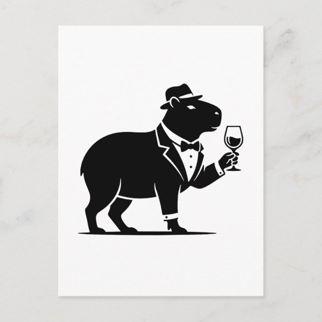 Rolig Capybara Vinglas Minimalistisk Modern Vykort (Framsida)
