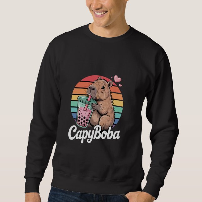Rolig Capyboba Kapybara Boba Te Lång Ärmad Tröja (Framsida)