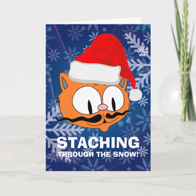 Rolig Cartoon Mustasch Katt Jul Kort (Framsida)