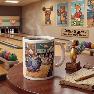 Rolig Cartoonkonst för Duva Bowling Strike Kaffemugg