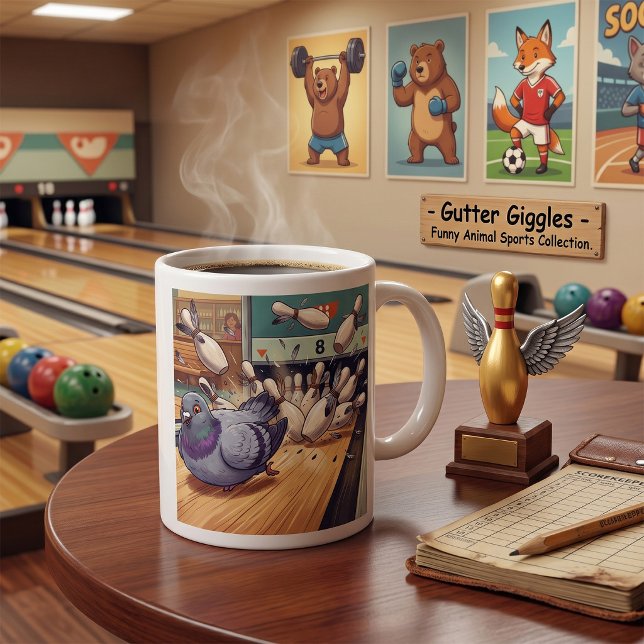 Rolig Cartoonkonst för Duva Bowling Strike Kaffemugg (Skapare uppladdad)