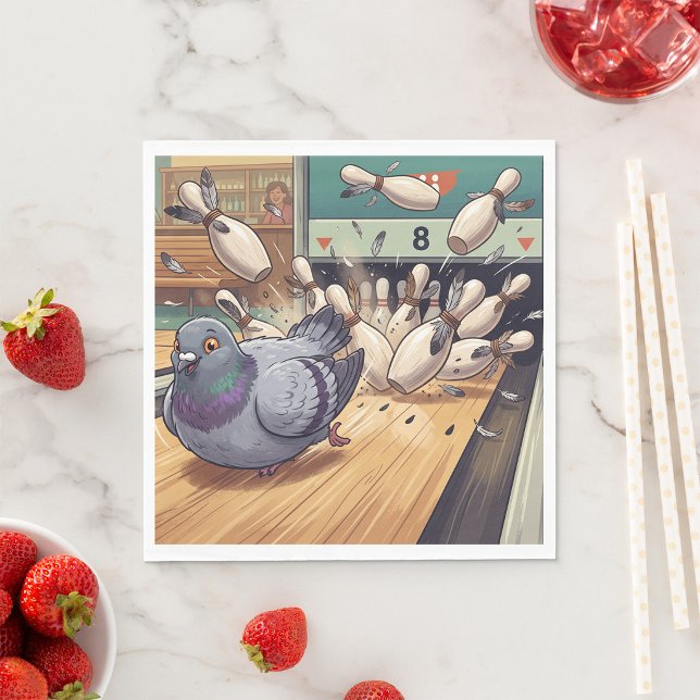 Rolig Cartoonkonst för Duva Bowling Strike Pappersservett (Skapare uppladdad)