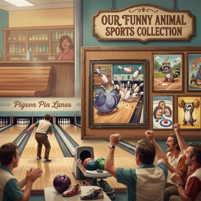 Rolig Cartoonkonst för Duva Bowling Strike Poster (Skapare uppladdad)