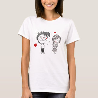 Rolig Cartoonpar, Pojke och Flicka T-Shirt