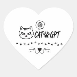 Rolig CAT GPT AI Pixel Katt / Rolig Katt Tech Cita Hjärtformat Klistermärke