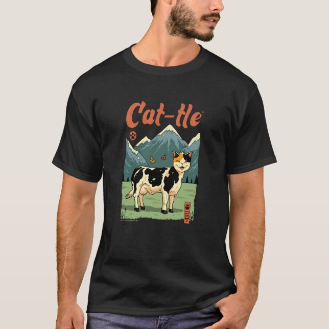 Rolig Cat-tle Katt Ko Hybrid Design T Shirt (Framsida)