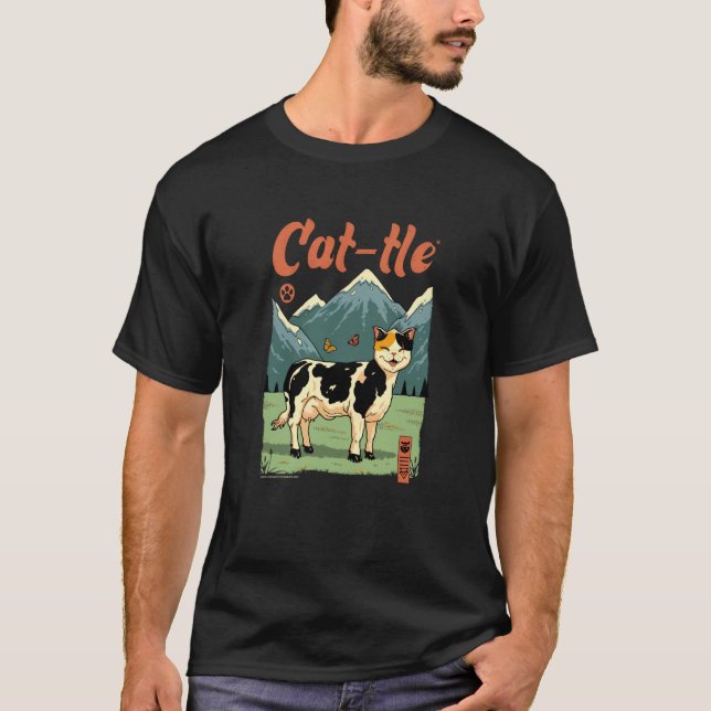 Rolig Cat-tle Katt Ko Hybrid Design T Shirt (Framsida)