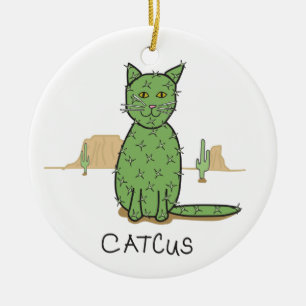 Rolig "Catcus" kaktusteckning Julgransprydnad Keramik