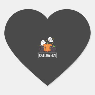 Rolig Catloween Halloween Katt Spök Pumpa Design Hjärtformat Klistermärke