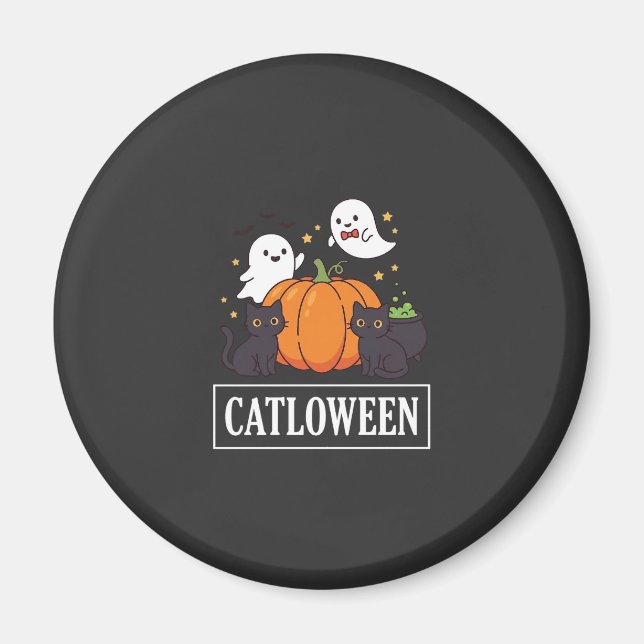 Rolig Catloween Halloween Katt Spök Pumpa Design Magnet (Framsidan)