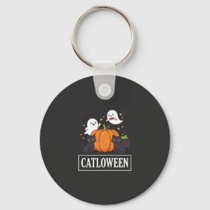 Rolig Catloween Halloween Katt Spök Pumpa Design Nyckelring