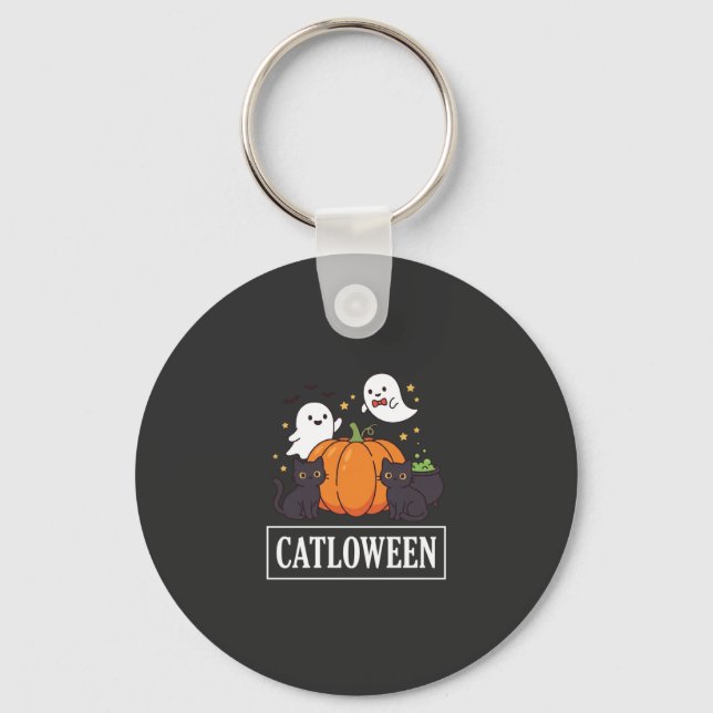 Rolig Catloween Halloween Katt Spök Pumpa Design Nyckelring (Framsida)