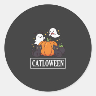 Rolig Catloween Halloween Katt Spök Pumpa Design Runt Klistermärke