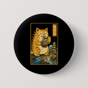 Rolig Catzilla Anime Ramen Japansk Katt Män Kvinno Knapp