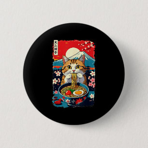 Rolig Catzilla Anime Ramen Japansk Katt Män Kvinno Knapp