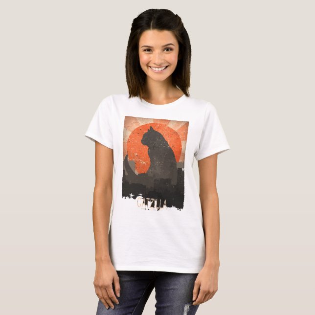 Rolig Catzilla Tshirt och Hoddie Tee (Hel framsida)
