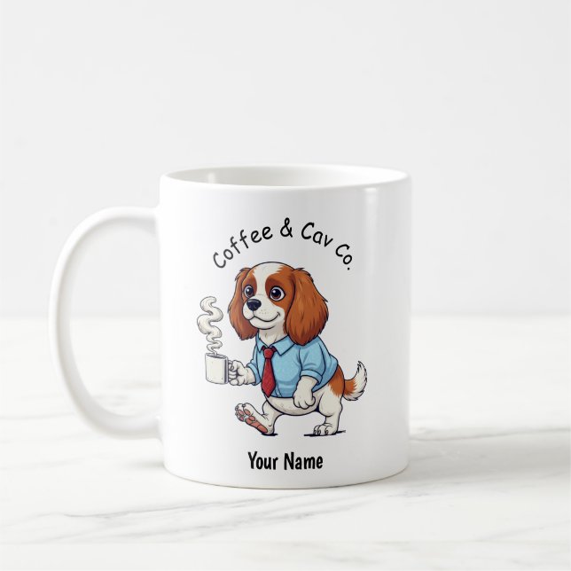 Rolig Cavalier King Charles Affärskostym Kaffe Kaffemugg (Vänster)