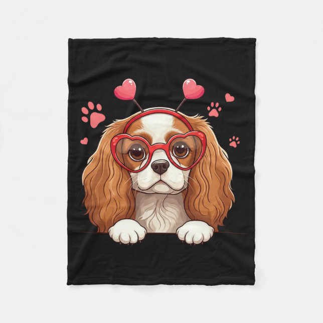 Rolig Cavalier King Charles Spaniel Hjärt Huvud V Fleecefilt (Framsidan)