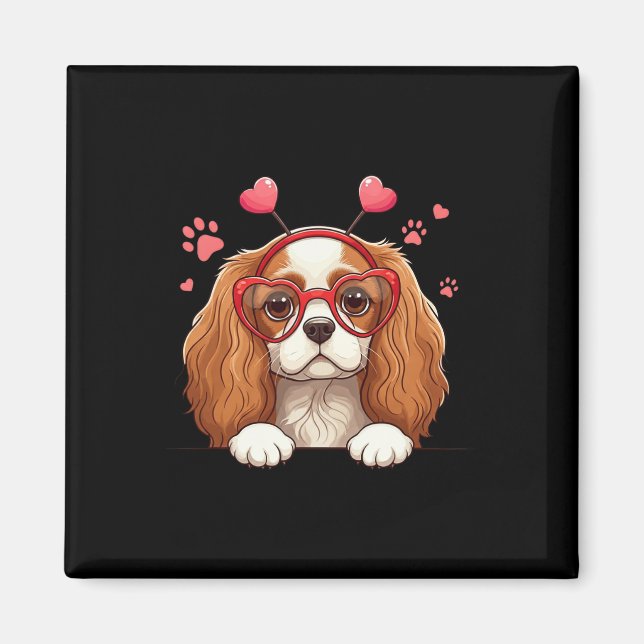 Rolig Cavalier King Charles Spaniel Hjärt Huvud V Magnet (Framsidan)