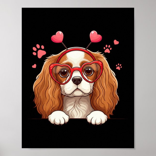 Rolig Cavalier King Charles Spaniel Hjärt Huvud V Poster (Framsidan)