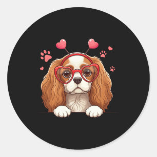 Rolig Cavalier King Charles Spaniel Hjärt Huvud V Runt Klistermärke