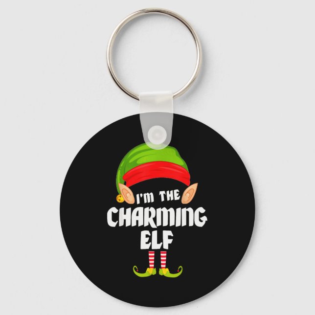 Rolig Charming Elf Matchande Familjegrupp Pj Jul Nyckelring (Framsida)
