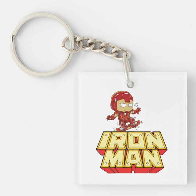 Rolig Chibi Iron Man Skateboardåkning  (Framsidan)