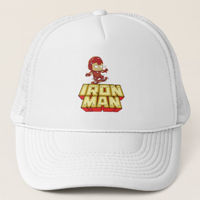 Rolig Chibi Iron Man Skateboardåkning  Keps (Framsida)