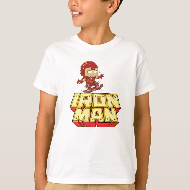 Rolig Chibi Iron Man Skateboardåkning  T Shirt (Framsida)