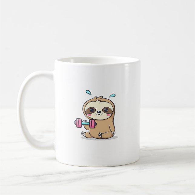 Rolig Chibi-trögdjursträning  Sött Kawaii Gym-kort Kaffemugg (Vänster)