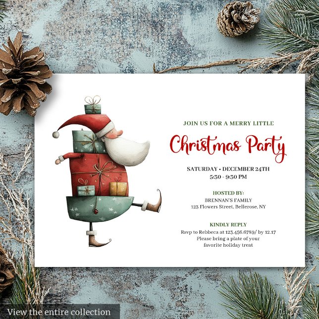 Rolig Chic Julkort med Vattenfärgsta Tomte Inbjudningar (Chic Funny Santa Watercolor Christmas Party Card)
