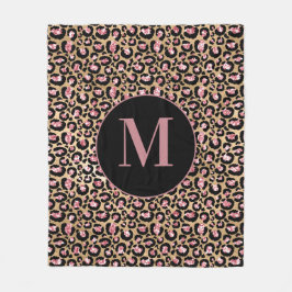 Rolig Chic Rosa Svart Guld Gepard/Leopard Monogram Fleecefilt