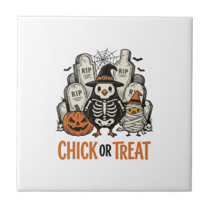 Rolig Chick eller Treat Halloween Kyckling Grafisk Kakelplatta